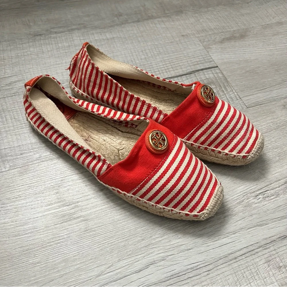 TORY BURCH Flams Red and White Espadrilles Size 11